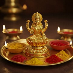 Golden idol of Dhana Lakshmi, pooja theme on Akshaya Tritiya/Akti/Akha Teej scenes