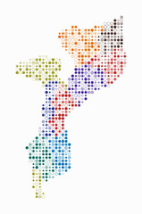 Obraz premium Mozambique, shape of the country built of colored cells. Digital style map of Mozambique on a white background. Small size circle blocks. Simple vector illustration.