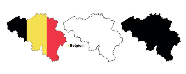 Belgium Map Vector - Country Outline, Flag Inside Map, Blank and Silhouette Version