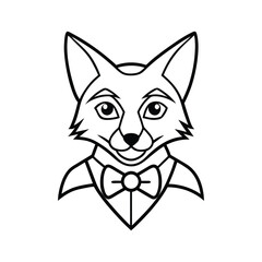 Line art drawing of a fox head wearing a monocle and a bow tie.eps