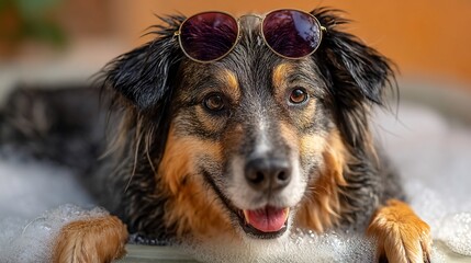 Naklejka premium Cool dog soaks wearing shades