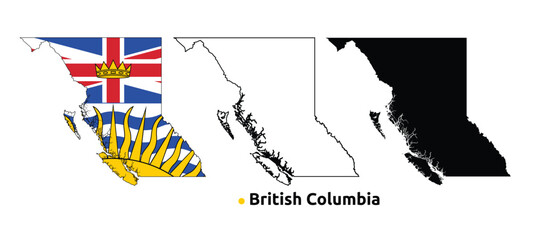 British Columbia Map Vector - Country Outline, Flag Inside Map, Blank and Silhouette Version