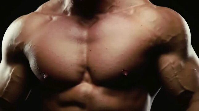 Athletic Male Upper Body with Defined Chest and Shoulder Muscles in Studio Light