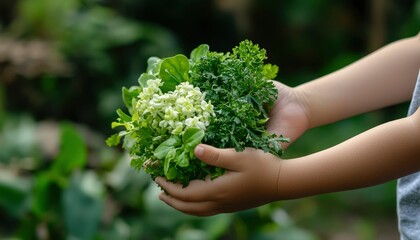 Child holding fresh greens