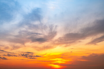 Beautiful , luxury soft gradient orange gold clouds and sunlight on the blue sky perfect for the background, take in evening,Twilight, Large size, high definition landscape photo