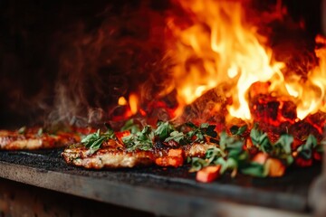 Grilled meats on an open fire