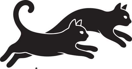 Tow Sitting Cat Silhouette Vector Illustration
