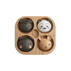 Adorable Animal Face Shaped Cookies on Wooden Tray - Cute Bakery Treat