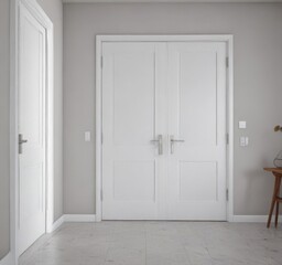 Closed white interior door, minimalist handle  ,  minimalist,  texture