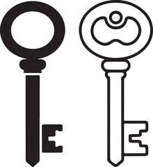 Two Vintage Key Icons Black and White Illustration