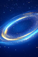 Obraz premium Glowing elliptical light trails in a dark blue, starry backdrop