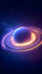 Glowing planet with vibrant rings in deep space