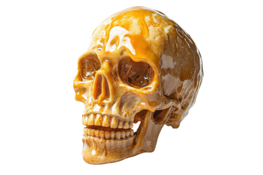 Amber Resin Skull Detailed Anatomy Model Halloween Gothic Art 3d bone dark human death shiny creepy on transparent background