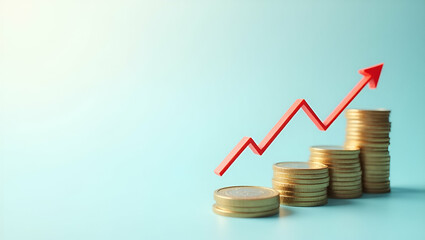 Financial Burden Trade Concept: Stacked Coins, Downward Trend Charts & Policy Briefs for Economic Whitepapers - Photo Stock Design with Left Space