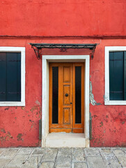 Amazing beautiful, colorful painted houses on Burano island. Venice