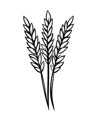 Obraz premium Three stylized wheat stalks, black line art on white