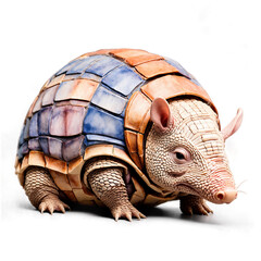Fototapeta premium Close-up of a meticulously crafted armadillo figurine, showcasing its detailed shell and textured skin. The colors are earthy and vibrant, creating a captivating image.