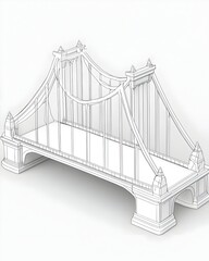 Fototapeta premium Wireframe model of a suspension bridge with ornate towers and a flat deck