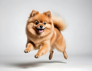 Happy Pomeranian Dog Jumping in the Air