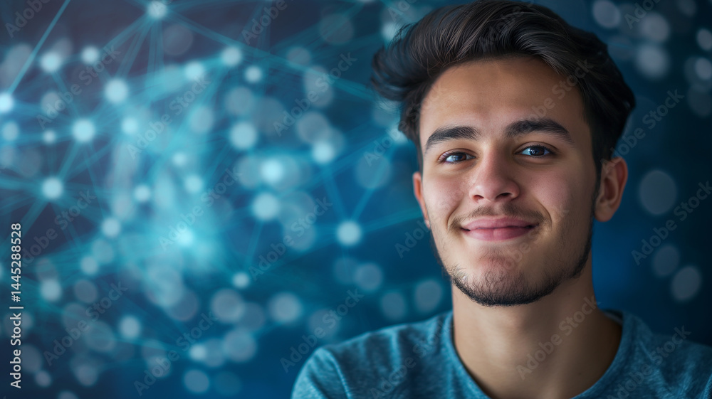 Aufkleber This young man smiles while exploring various AI-generated learning resources and programs.