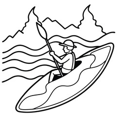 Camping Activities kayaking vector silhouette Line art