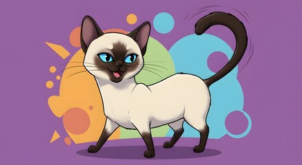 Sassy cartoon Siamese cat flipping tail.
