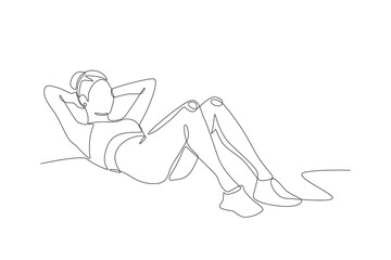 Woman sit up concept one-line drawing