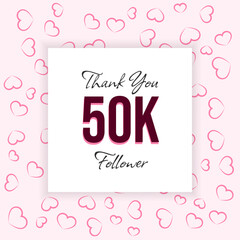 Thank You 50K Followers Social Media Milestone with Heart Pattern Background Design