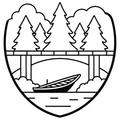 Camping Activities kayaking vector silhouette Line art