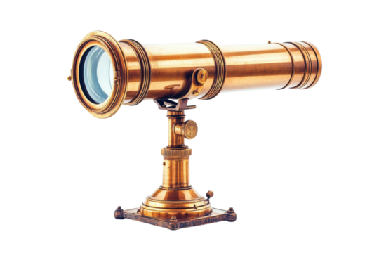 Antique Brass Telescope Vintage Nautical Instrument Maritime Decor Old sea lens metal ocean retro on transparent background