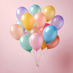 Obraz premium Pastel Balloons Bunch on Pink Background