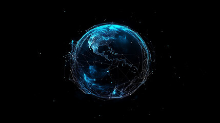planet earth in space , binary code technology , glowing sphere on black background	
