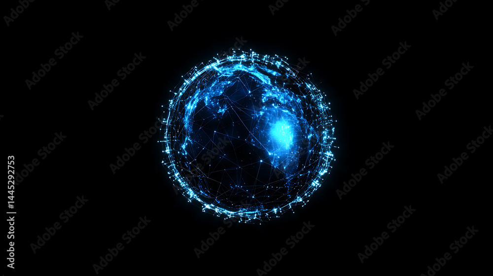Sticker planet earth in space , binary code technology , glowing sphere on black background