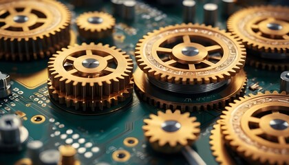 Golden Gears Interlocking on Circuit Board
