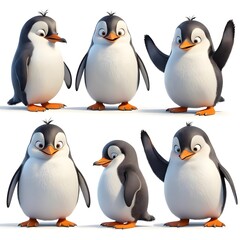 Fototapeta premium Adorable Cartoon Penguins Set