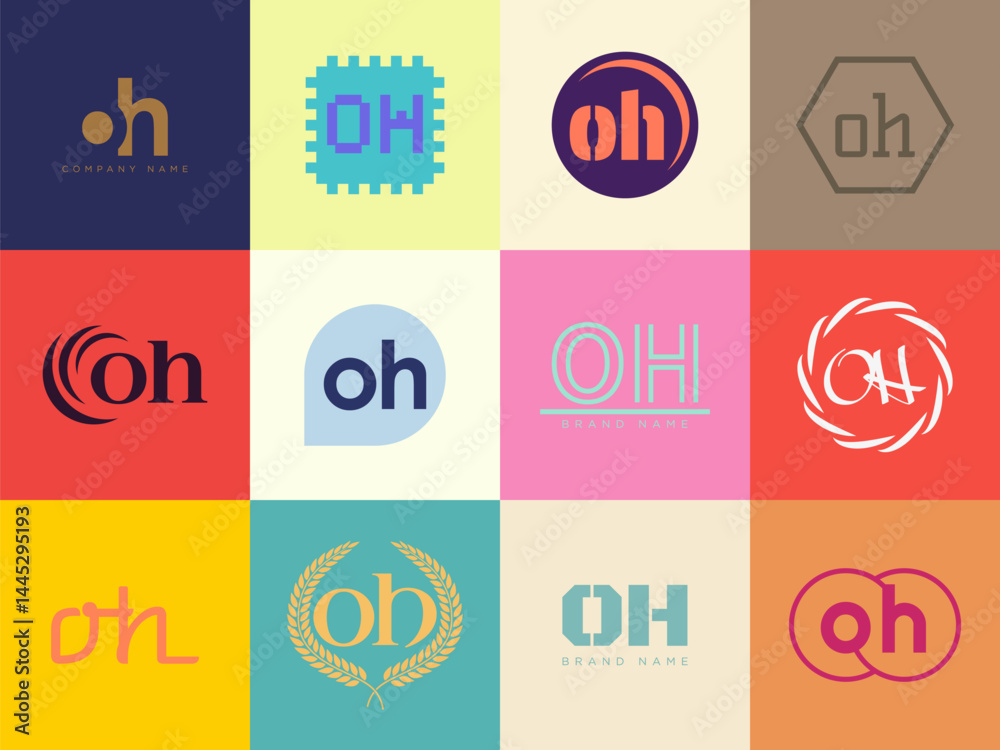 Fototapete OH logo company template. Letter o and h logotype. Set different classic serif lettering and modern bold text with design elements. Initial font typography.