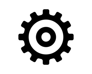 Simple black gear icon on white. Symbolizing process, settings, or mechanism. Ideal for design, tech, automation or development projects. Isolated vector.