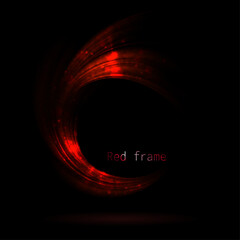 Isolated red round frame with glitter, on black background.
