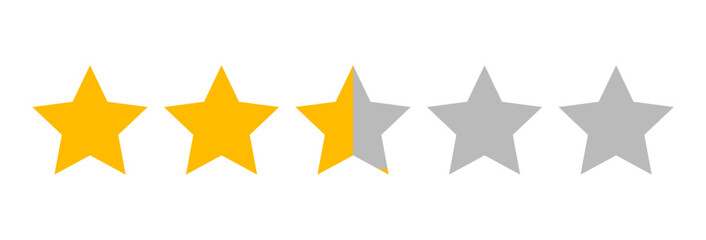 Vector star rating icons for feedback and reviews. Includes 1 to 5 stars, half stars, filled and outlined styles. Perfect for UI/UX, product ratings, reviews, and feedback systems.