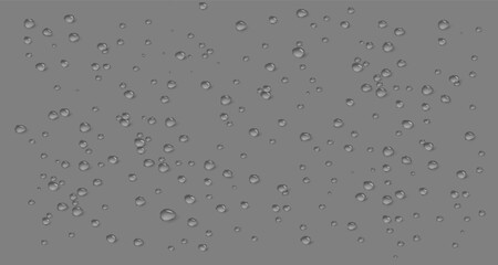 Transparent raindrops dripping down the glass.Realistic texture of wet condensation.Fresh water splash effect on the surface.Spreading liquid drops on transparent background. PNG
