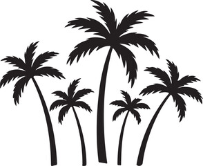 Tropical beach vector illustration featuring a striking palm tree silhouette against the summer sky