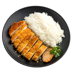 Delicious Crispy Chicken Katsu with Rice A Simple Japanese Recipe isolated on transparent background