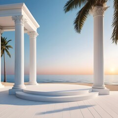 Serene Beachfront Pavilion with Circular Podium