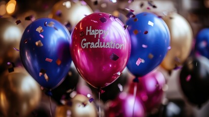 Celebration of graduation balloons and confetti