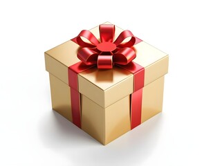 Obraz premium Gold Gift Box with Red Ribbon