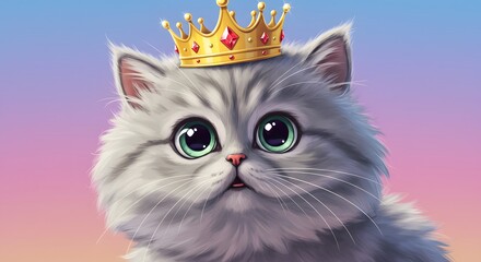 Kitten wearing a crown, animated style