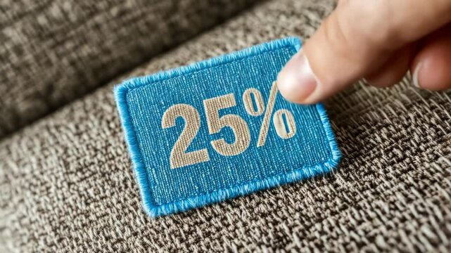 Hand adjusting discount patch on fabric surface
