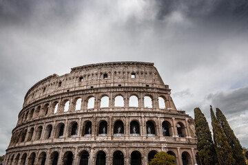 View of the Colosseo Romano (Roman Coliseum) in Roma, Italy.