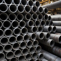 Stack of Steel Pipes in Industrial Setting
