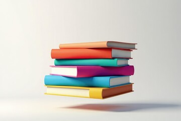 Floating stack of colorful books isolated on white, design, modern